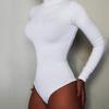 Women Bodysuit Solid Color Turtleneck Sexy Hip Wrap Stretchy One-Piece Underwear for Yoga