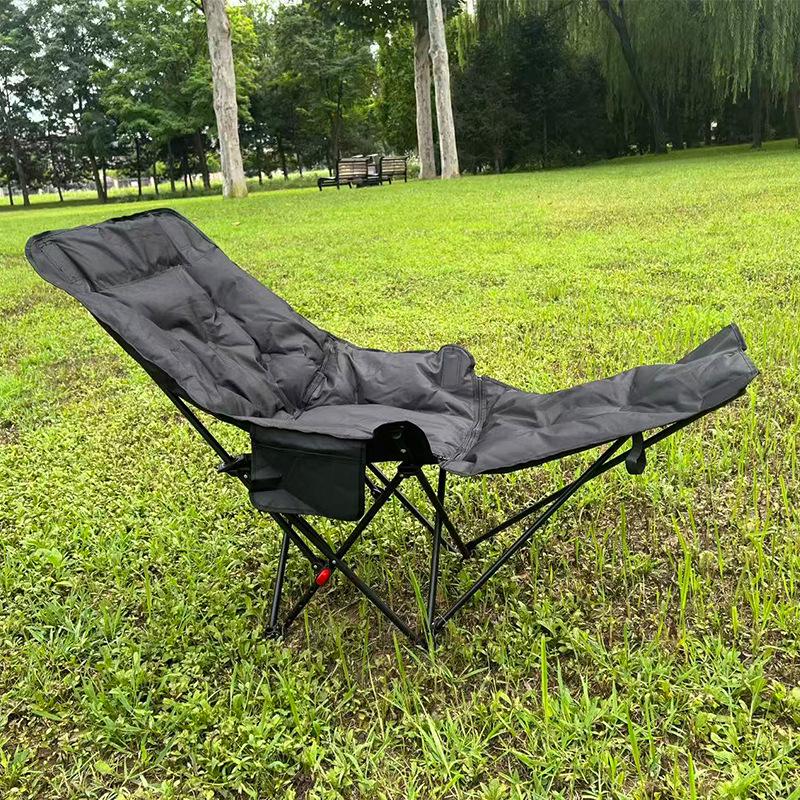 Convertible Outdoor Cotton-Padded Recliner with Adjustable Leg Rest - Portable, Thickened for Sleeping and Sitting.