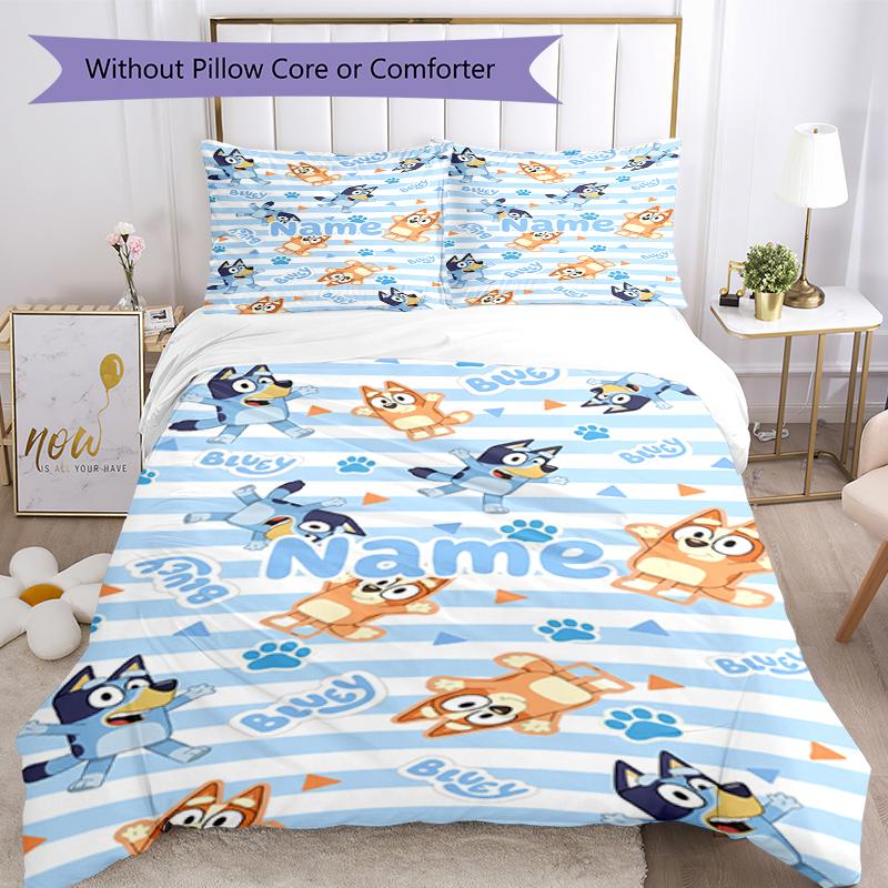 3Pcs Custom Name Bluey Bedding Set Duvet Cover Closure Includes 1Duvet Cover 2Pillowcases Soft And Comfortable For All Seasons
