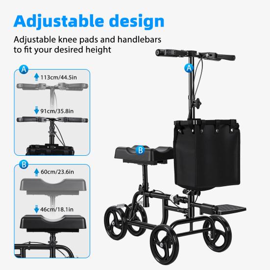 Knee Scooter, Knee Walker for Surgery, Broken Foot, Ankle Injury, Lightweight Crutch Alternative Medical Scooter with Dual Braking System for