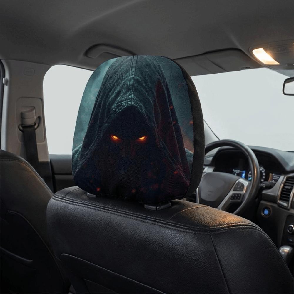 Scary Face Print Seat Headrest Protectors Stain-Proof Oil-Proof Halloween Car Pillowcase Car Seat