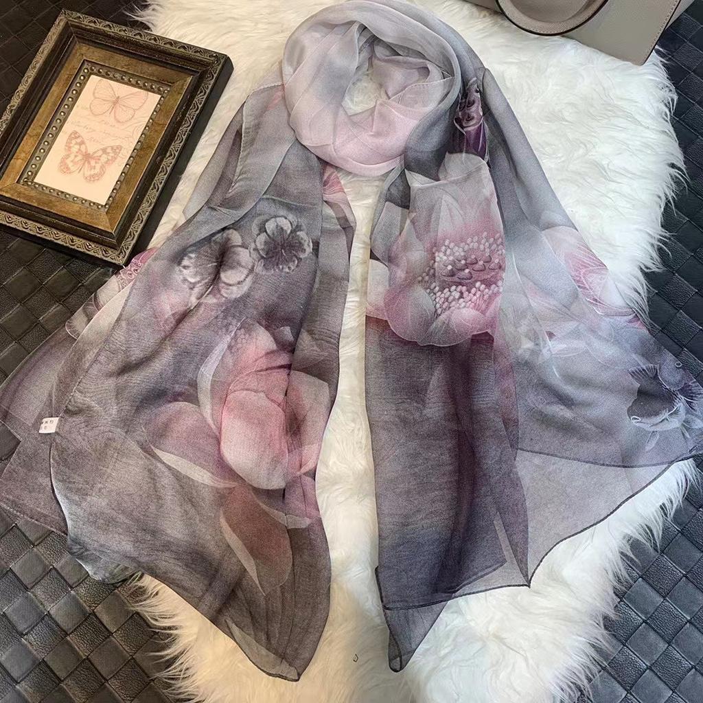 [Bysifa] Grey Blue Silk Scarf Cape Fashion Ladies 100% Silk Long Scarves Foulard Women Plaisley Design Chiffon Scarves Bufandas