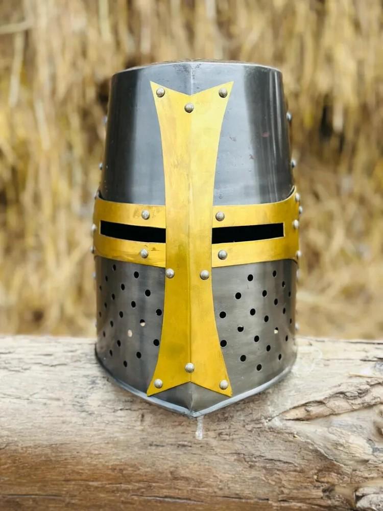 Medieval Templar Crusader Knight Helmet,Prop,Cosplay,Steel,Reenactment Role play,Halloween Costume,Wearable Helmet, Gift, Husband,Men Gift