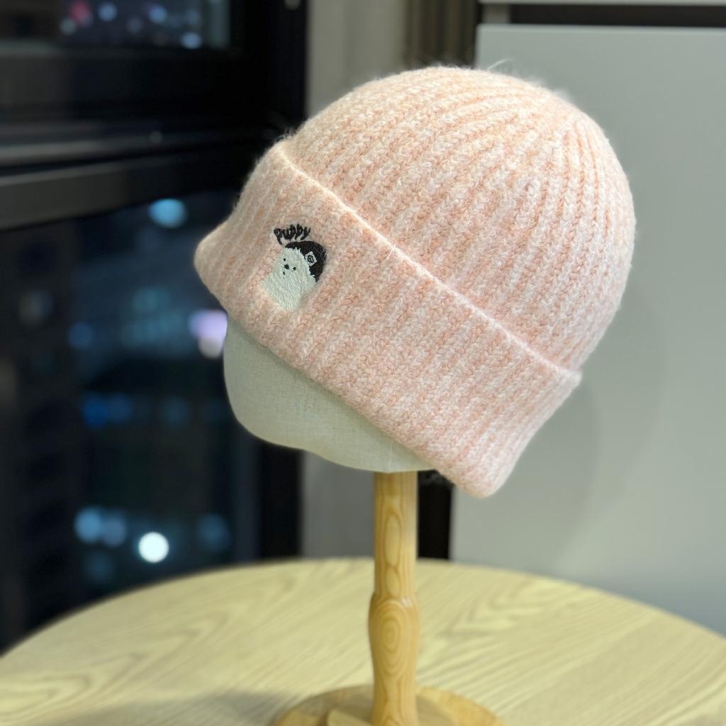 Cute Bear Embroidered Knitted Hat for Women Korean Style Autumn and Winter Warm and Face Friendly Small Ear Protection Woolen Cold Hat
