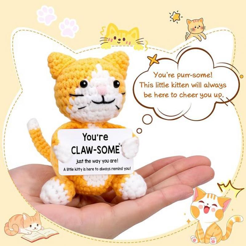 Positive Pear Happy Hot Dog Crochet Plush Doll Handmade Yarn Knitting Creative Cute Desk Decor Gift