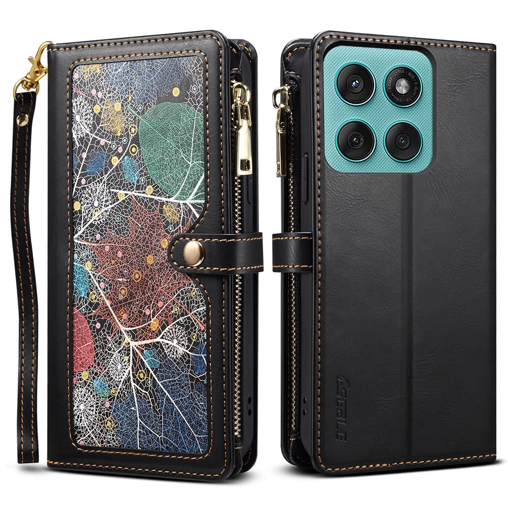 

ESEBLE Galaxy Series For Motorola Moto G Stylus 5G (2025)/Edge 60 Stylus 5G Case Leather Zipper Phone Cover RFID Blocking Black