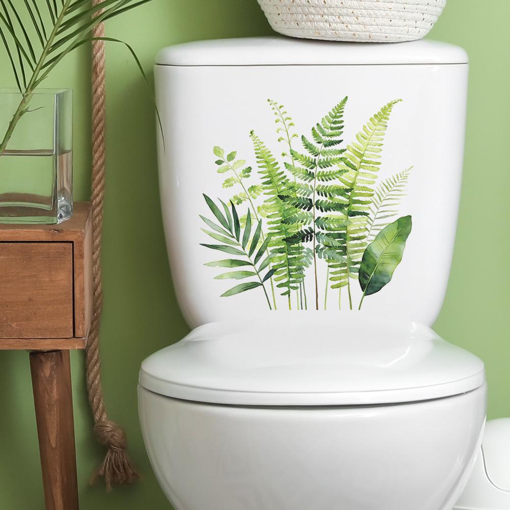 Self-adhesive Tropical Green Leaves Toilet Stickers for Bathroom Home Decor
