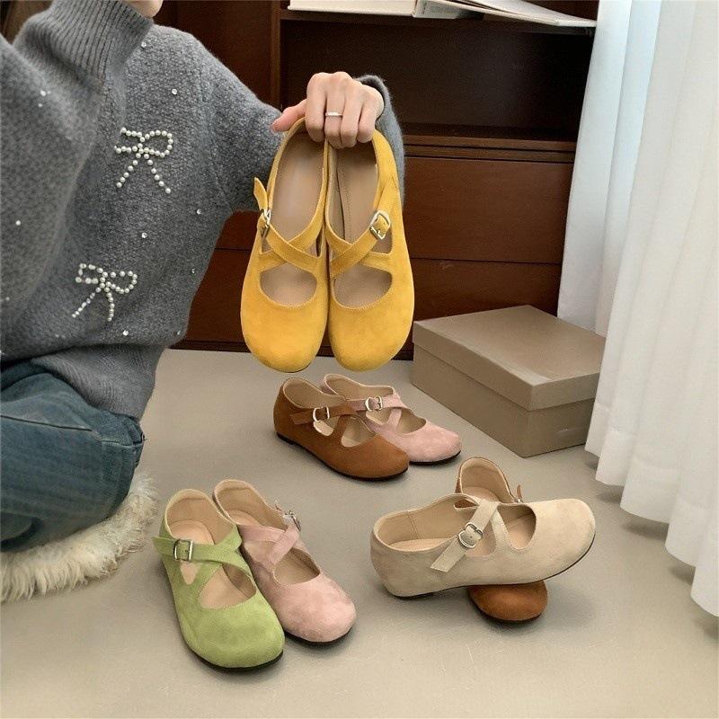 Inner heightening retro ballet shoes children's new cross strap fashion round head Mary Jane single shoes