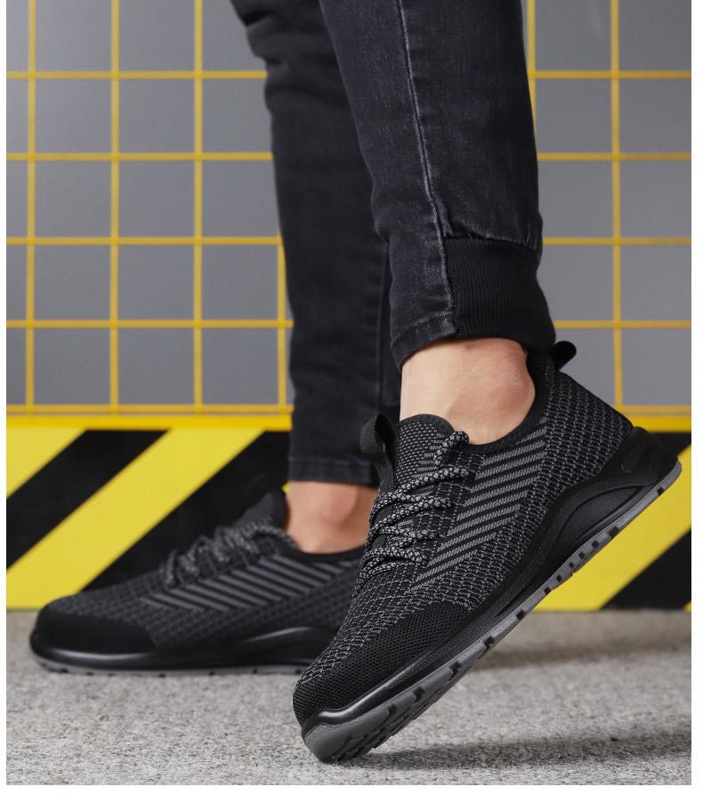 Leichte, atmungsaktive Sicherheitsschuhe mit Stahlkappe: Stoßfest, Durchstichfest, Rutschfest, Flyknit-Obermaterial für den Sommerbau.