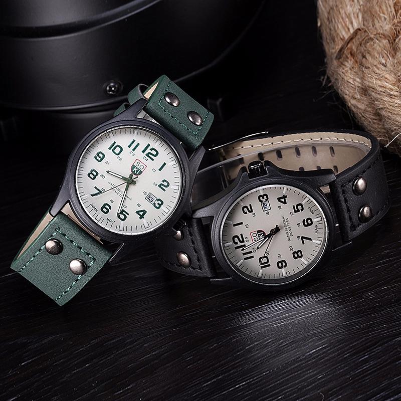 Modische Herren-Quarzuhr mit arabischem Zifferblatt, lässiges Lederarmband, Herren-Kalender-Sportuhren