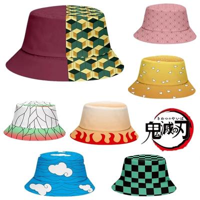 Anime Demon Slayer Cap Cosplay Props Kamado Tanjirou Nezuko Printing Bucket Hat Sunhat Women Fisherman Hats Accessories Costume