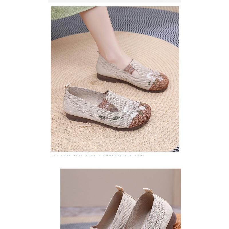 Women's Embroidered Beijing Style Slip-On Flats, Breathable Low-Cut Comfortable Cloth Shoes, Lightweight Casual Walking Shoes for Women