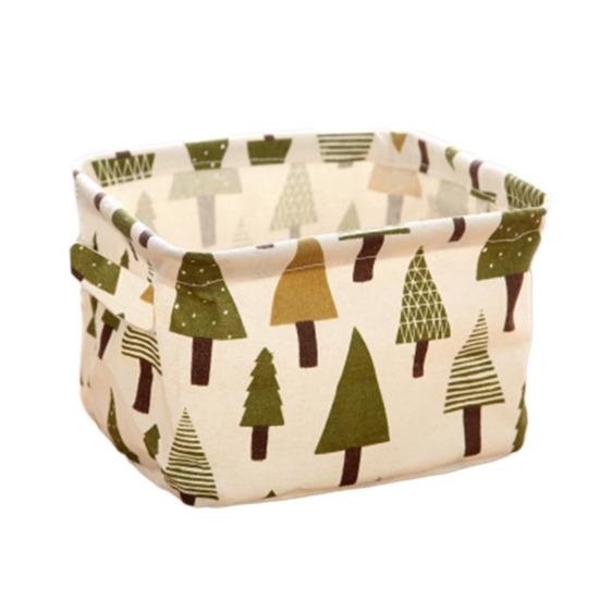 Foldable Storage Basket with Handles Waterproof Large Capacity Cotton Linen Printed