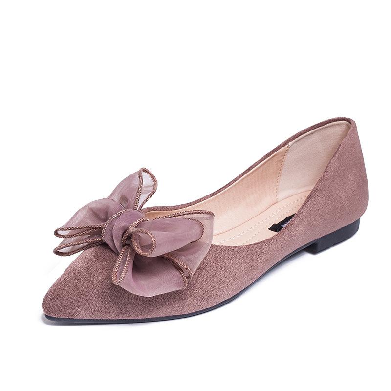 Fashion Flat Shoes for Women Spring New Shallow Bow Single Shoe Pointed Suede Flats Shoe Soft Soled Oversized Women's Shoes Ladies Pumps