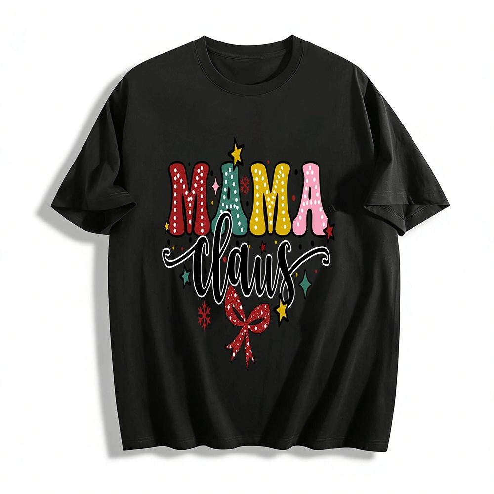 Christmas Themed Mama Claus Print Casual Top Pure cotton T-shirt XXS