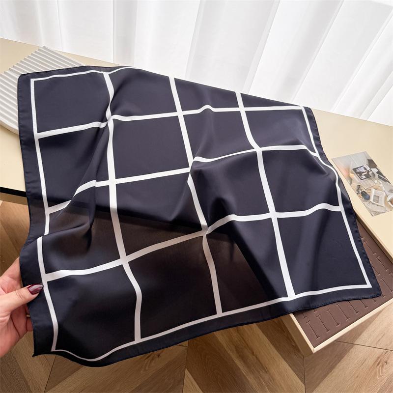 Women S Plaid Printed Silk Like Square Scarf For Sun Protection