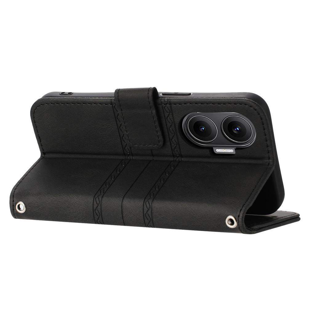 For Xiaomi Poco F7 5G/Redmi Turbo 4 Pro 5G Case Wallet Skin-Touch Leather Imprinted Phone Cover with Wrist Strap