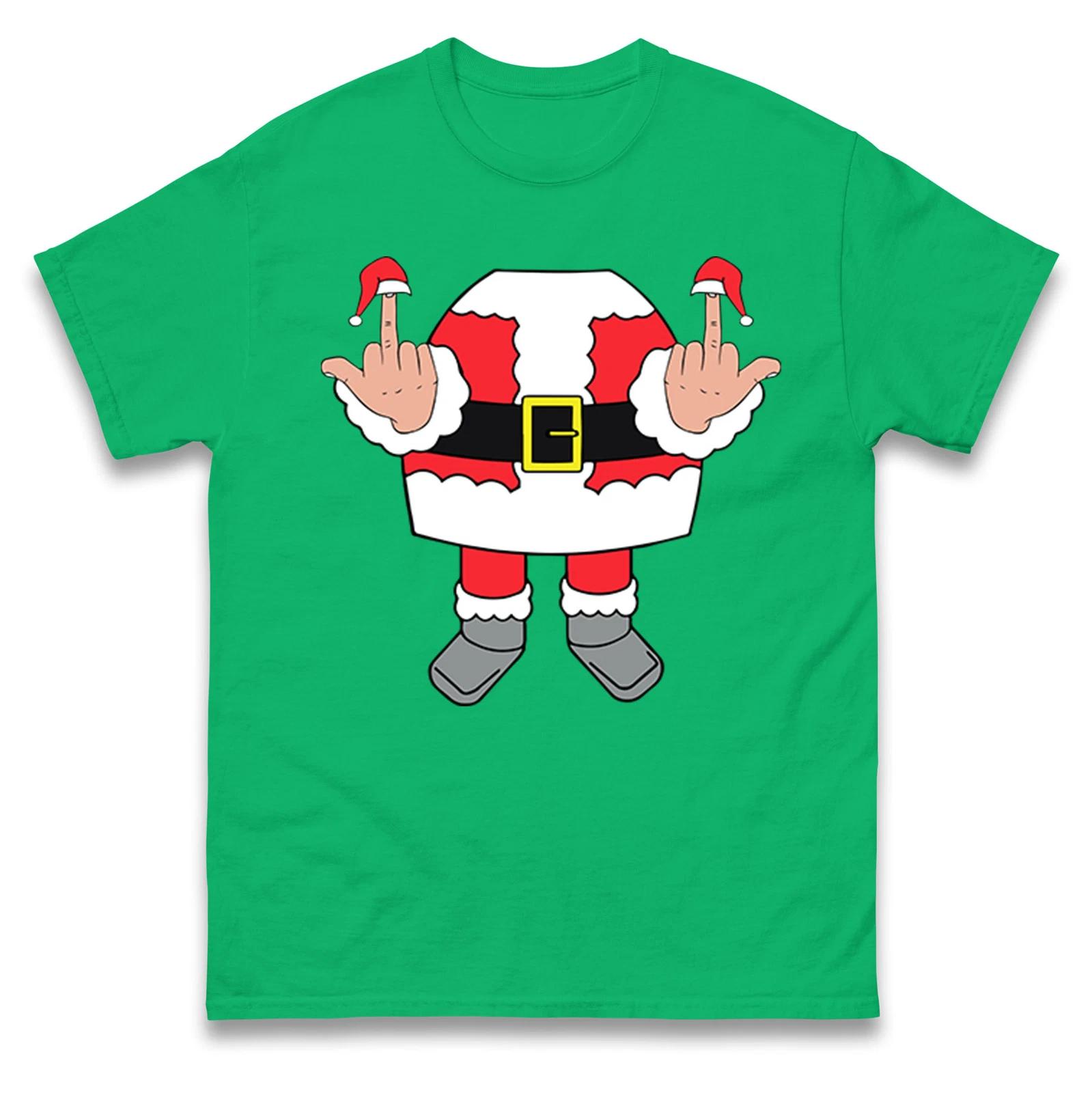 Santa Gives Middle Finger Christmas Funny T Shirt,Ugly Christmas Tee XL