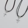 2pcs Heart Cross Cat Pendant Necklace Couple Black Rope Choker Necklace Jewelry