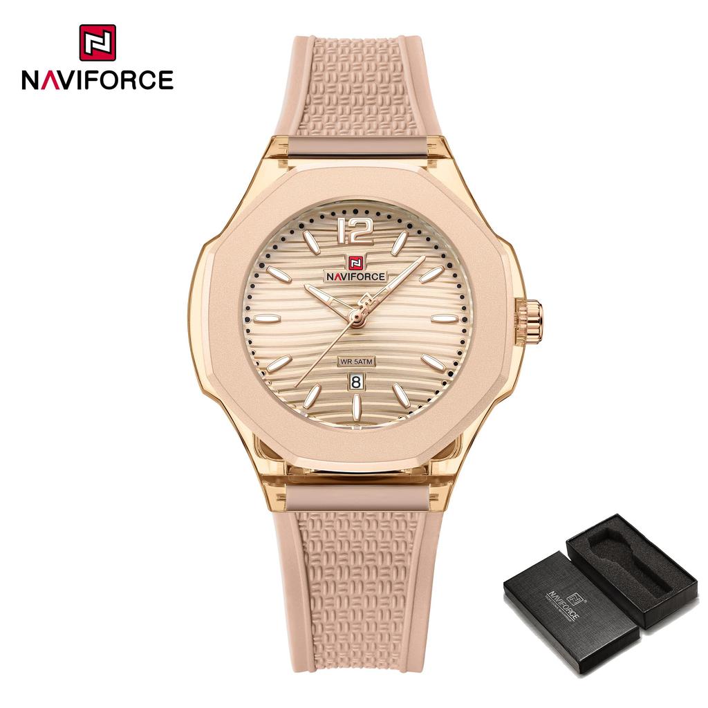 NAVIFORCE Original Women Girls Simple Quartz Watch Date Waterproof Silicone Strap Luminous Hands Lightweight Women Girls Watch Gift NF6109