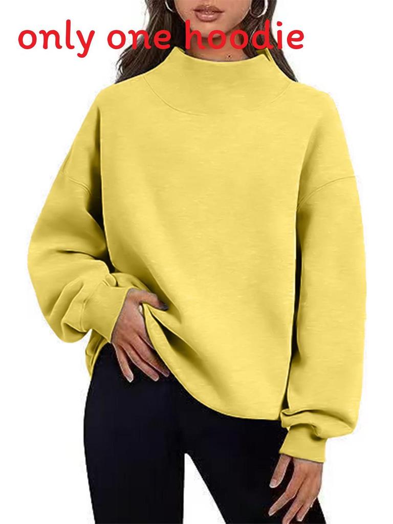 Womens Autumn Winter Cozy Fleece Hoodie With Half High Neck For Casual Daily Wear