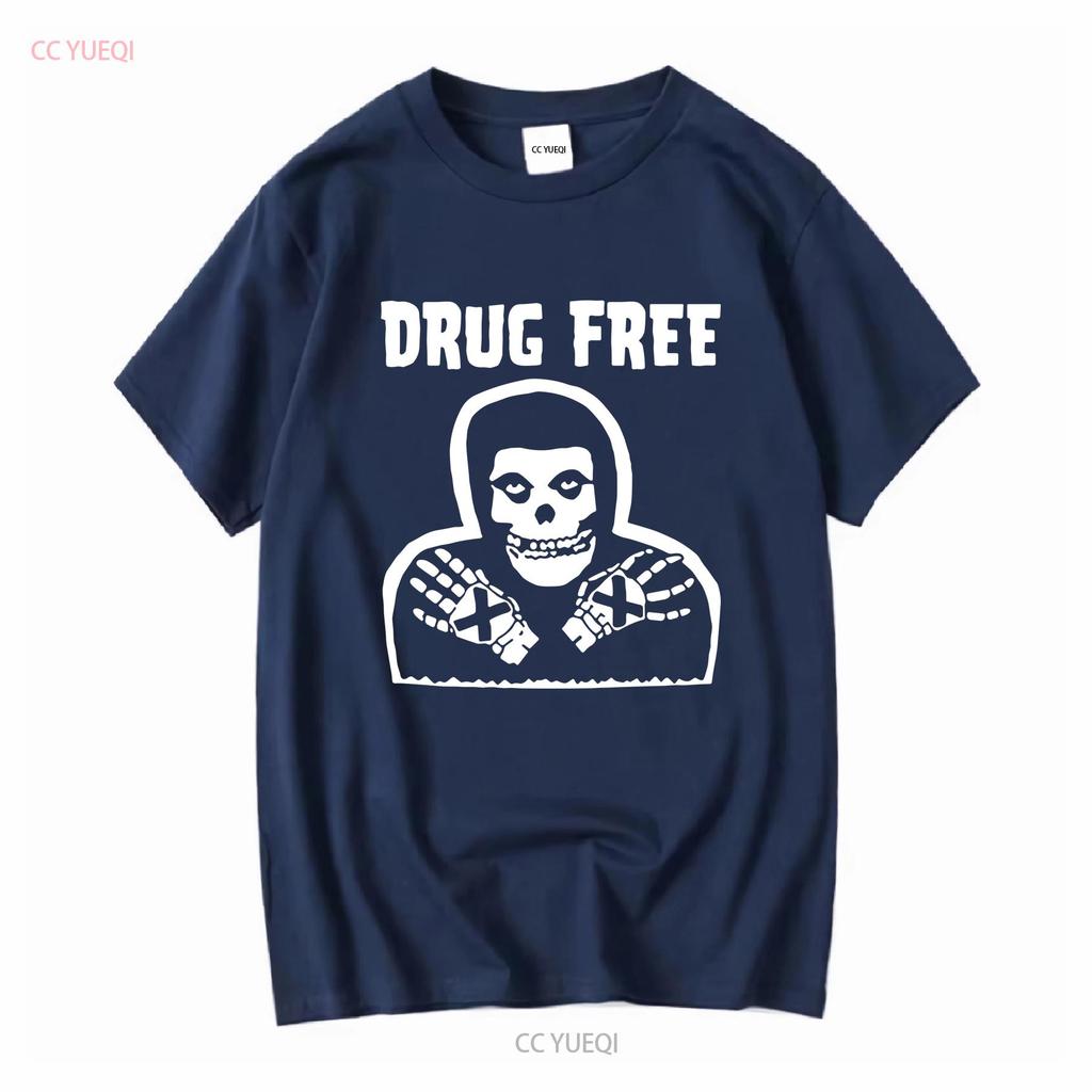 Misfits Drug Free T Shirt 80s Punk Rock Vintage Blac 1717 vintage Washed fashion Stylish Breathable streetwear graphic
