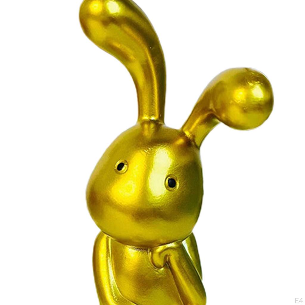 Statue Bookshelf Sculpture Artwork Animal Figures Resin Bunny Figurine Ornament for Home Shelf Desk