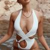 Sexy Hollow Out Swimsuit Female Halter Bathing Suit Beachwear Biquini Female Black Swimsuit Bandage Backless Swimwear Summer