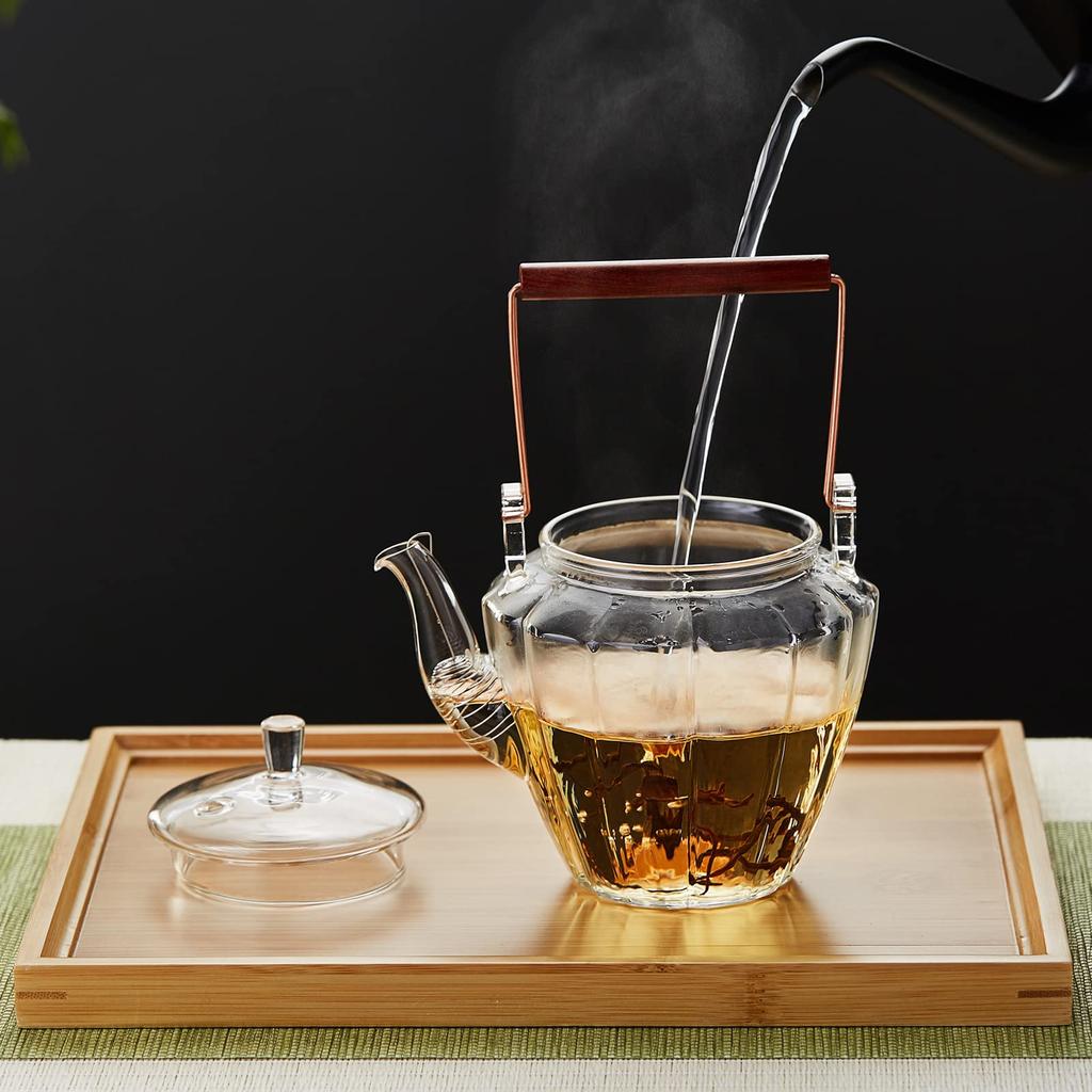 Pokaro Tea Chrysanthemum Crest Glass Full Suitable for Black Green Fruit and Loose Leaf 550ml Heat-Resistant Teapot, Hand-Held, Capacity,