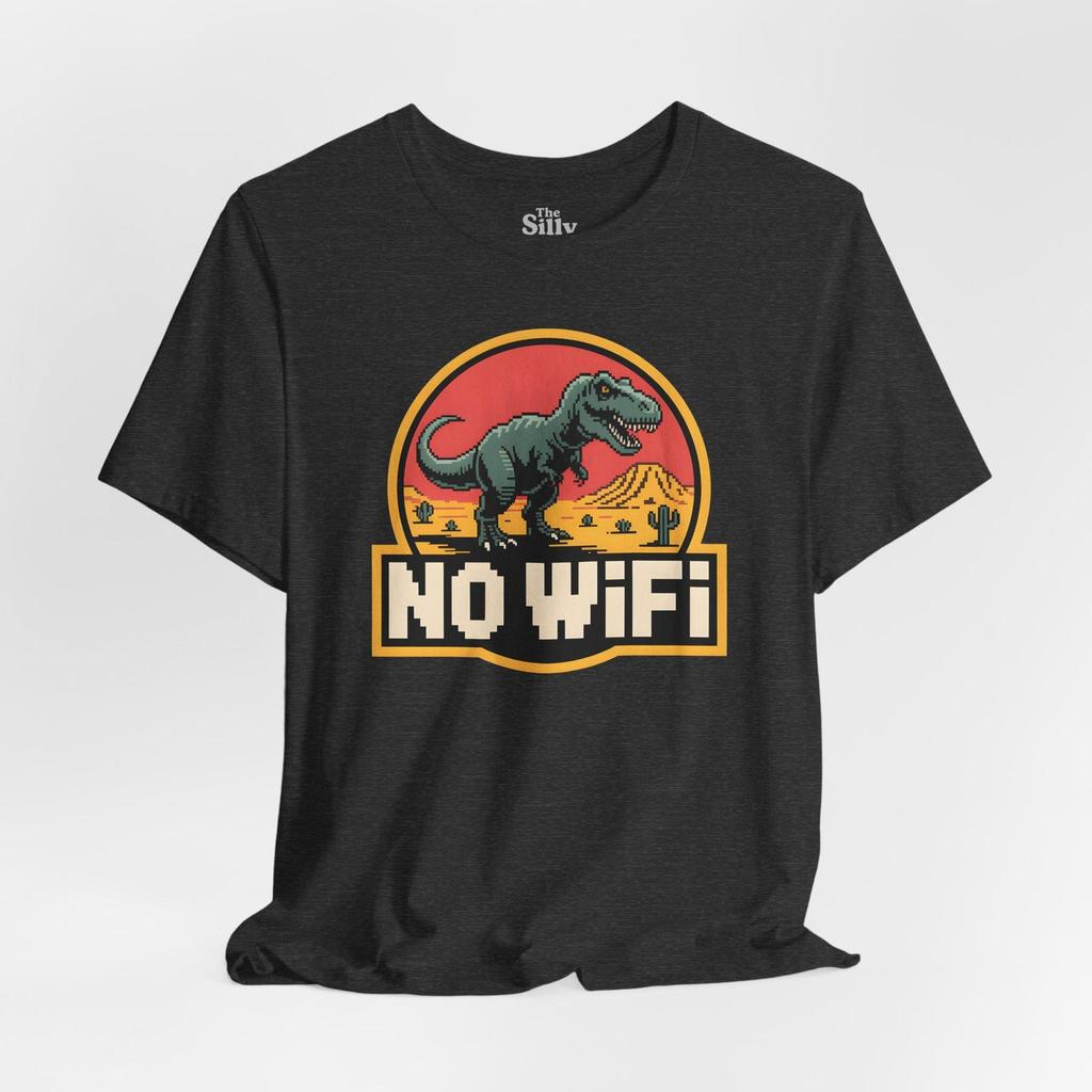 Funny Gamer Shirt, No Wifi Dinosaur T-Shirt, Retro Pixel Art Tee, Computer Geek Gift, Programmer Humor, 90s Nostalgia Top, Offline Game