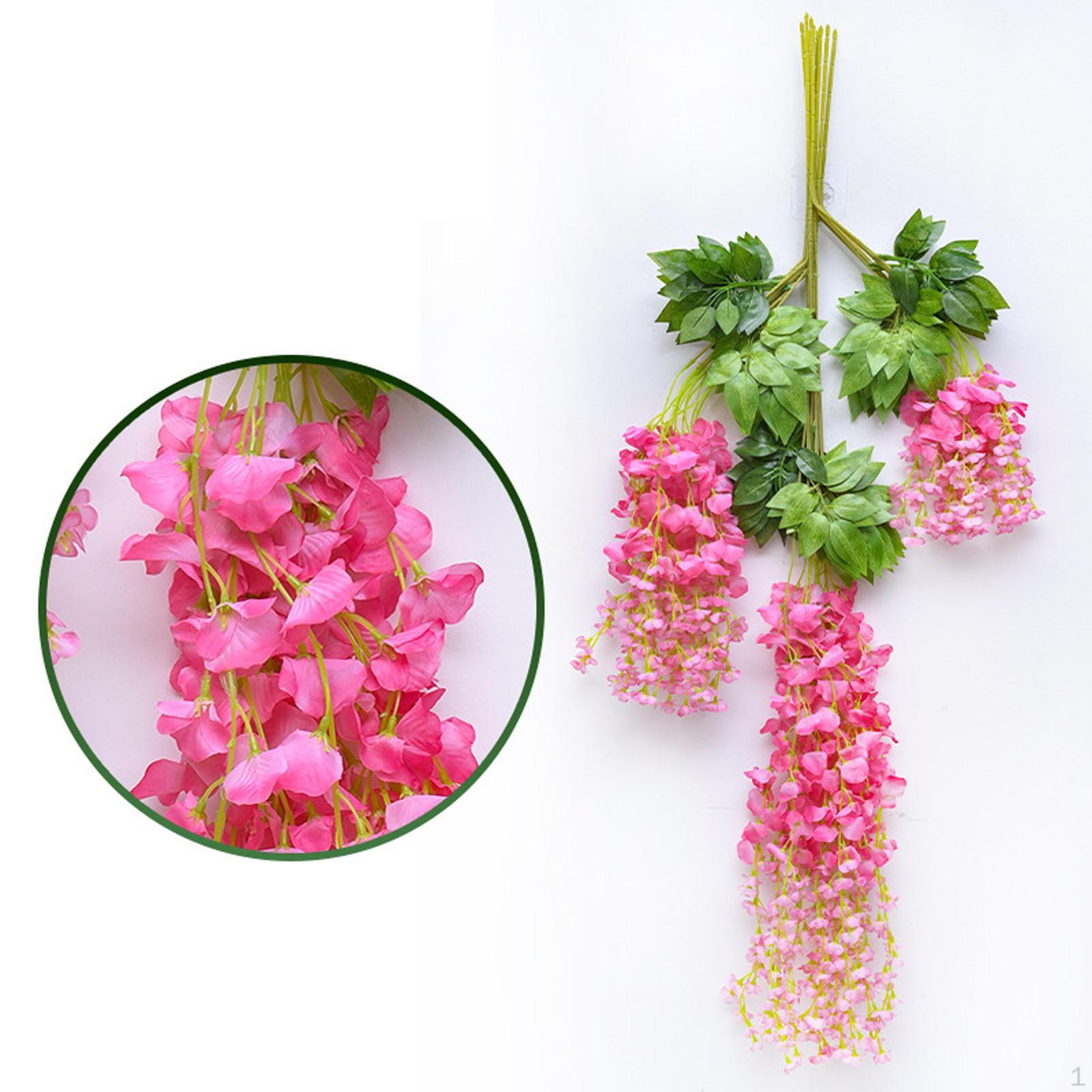 

12 Pack Artificial Fake Wisteria Vine Rattan Hanging Garland, Silk Flowers String, Home Party Pink