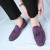 Trendy New Purple Brown Tassel Loafers New Men's Pointed Suede Leather Shoes Designer Formal Wedding Dress Homecoming Footwear