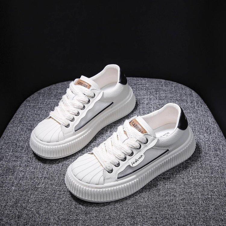 2024 New Summer Niche Explosion Shell Head White Shoes Women's Thick-soled Versatile Sports Mesh Breathable Board Shoes