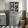 Kitchen Sideboard Storage Cabinet, 4 Doors (2 Glass), 1 Drawer, Adjustable Shelves, Grey