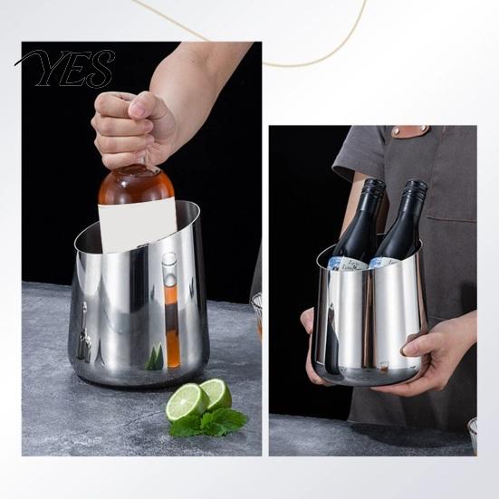 Enfriador de Champán Cubo de Hielo de Acero Inoxidable, Resistente para Vino con Boca Inclinada de Papelera de Escritorio, Espesado para Cerveza Multiusos para Bar KTV Multifunción
