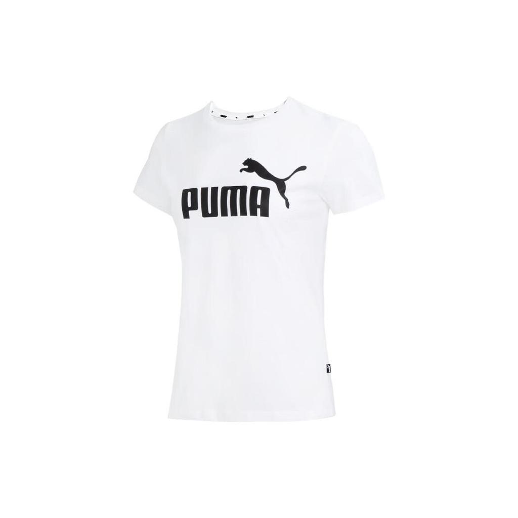 Puma American Retro Letter Logo Print Breathable Loose Fitness Training Casual Short Sleeve Drop Shoulder T-Shirt Women Tops White 673655-02