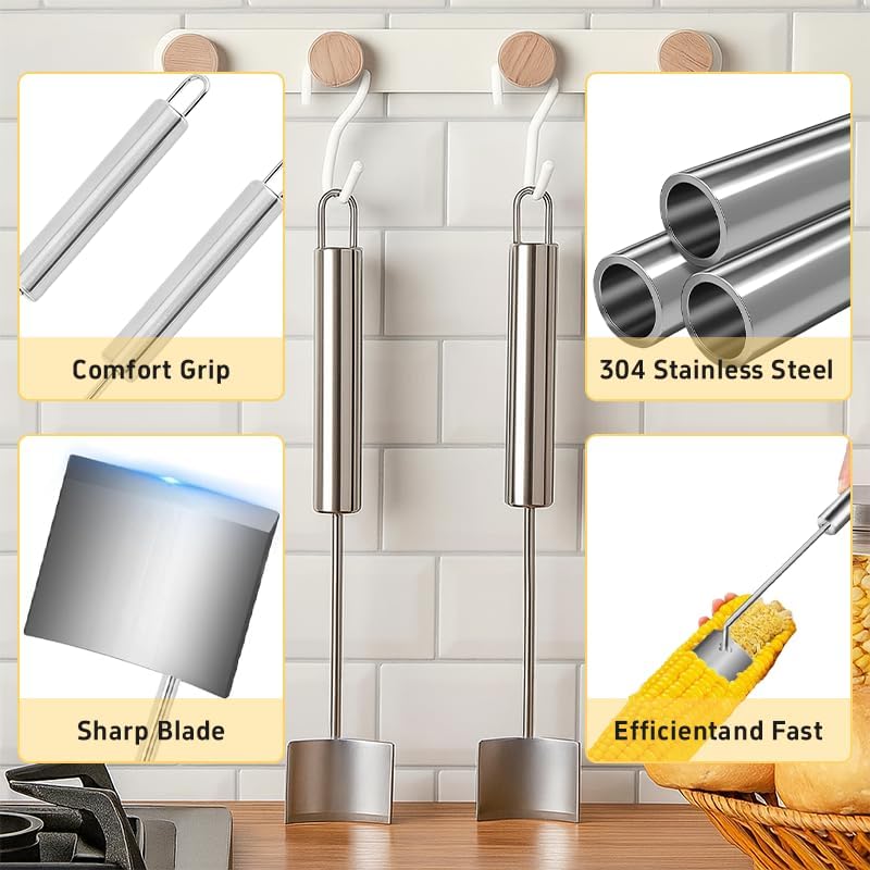 Corn Cob Stripper Long Handle Stainless Steel Corn Stripping Tool Fast Corn Peeler for Corn For Home Kitchens Restaurant Outdoor