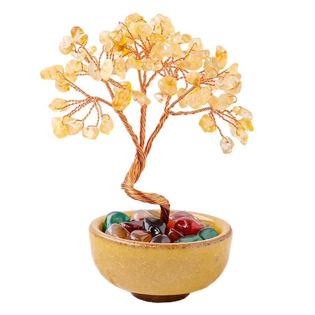 Natural Crystal Crushed Stone Wealth Tree Natural Healing Gemstone Crystal Bonsai Fortune for Good Luck Home Decors