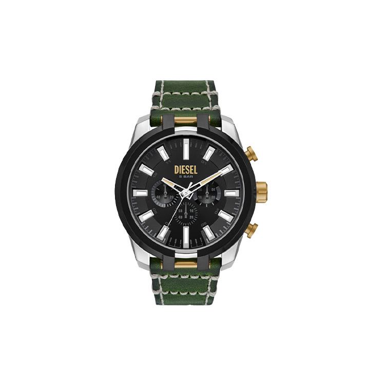 Diesel Watch Quartz Movement Leather Strap Black Dial Multifunction Chronograph Calendar Men watches DZ4588 Regular Watch Box,Green Strap