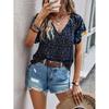 Summer Floral Print Blouses for Women V-Neck Short Sleeve Boho Beach Casual Tops Female Elegant Shirt Women's