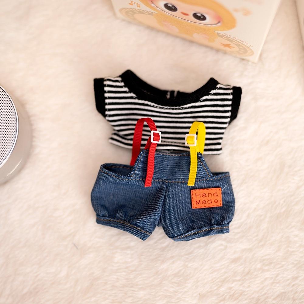 17cm Labubu Baby-Mantel Bunte Kaugummi-Karo Latzhose Labubu Puppe Plüschtier Puppen-Kostüm Baby-Mantel