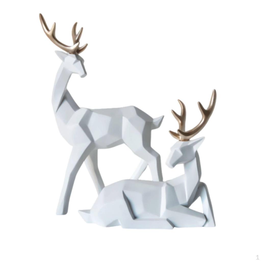 2 Pieces Geometric Deer Figurine Set Elegant Accent Faceted Resin Ornaments