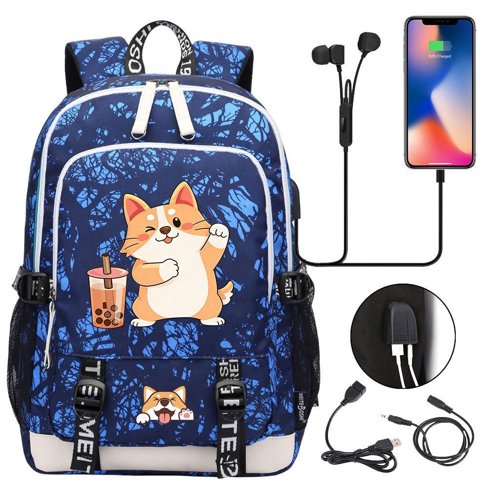 Zaino carino Shiba Inu per adolescenti ragazzi con USB, Borsa di grande capacità per il ritorno a scuola per studenti, Viaggi quotidiani