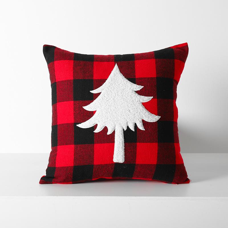 Christmas Red and Black Plaid Embroidered Pillow Cushion Cushion Cover Christmas Style Bedroom Living Room Pillow Without Core