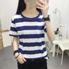 Summer T-shirt Round Neck Short Sleeve T-shirt Striped Print Breathable Versatile Loose Fit Top Streetwear