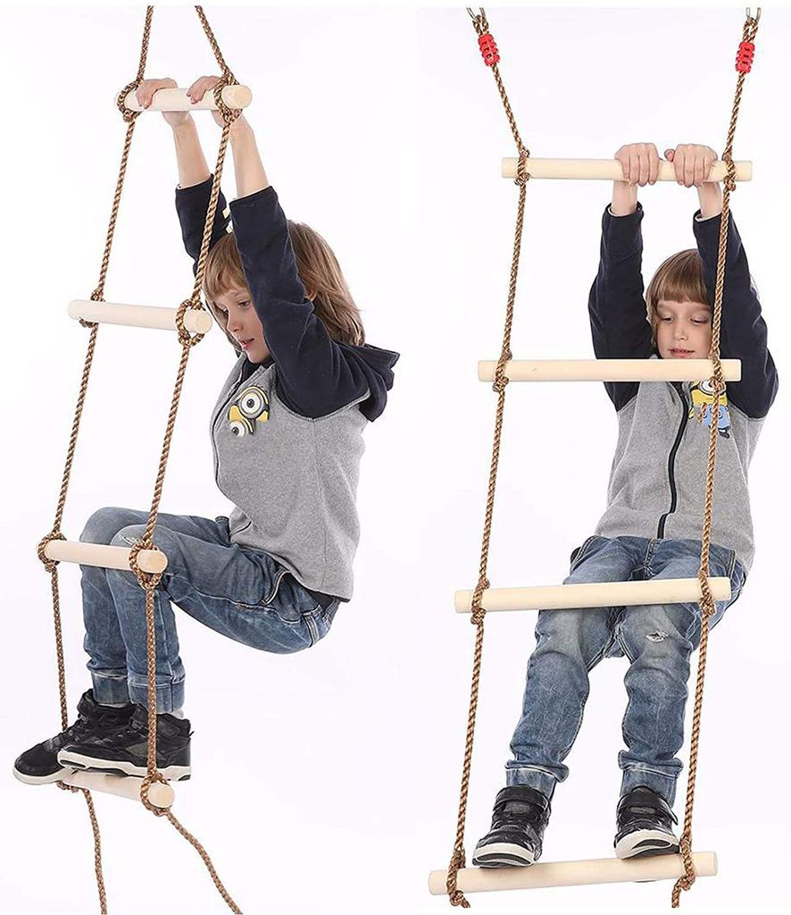 COMINGFIT 6-Step Wooden Rope Ladder for Athletic Activities, Kids' Toy, Sports Practice, Play Equipment (Large)