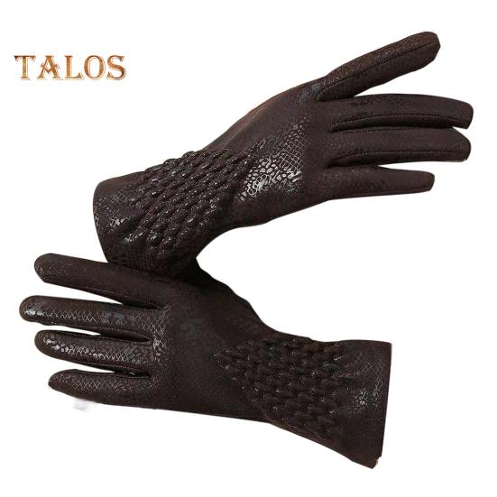 

1 пара жіночих велосипедних рукавичок Осінь Зима Вітрозахисні еластичні штучна зміїна шкіра Сенсорний екран Протиковзкі теплові холодна погода Повний палець для їзди на мотоциклі коричневий