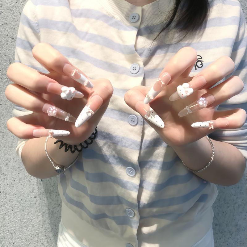 Pure Desire 3D Little Bear Nude French Press-on Nails with Bow & Heart