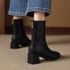 New Medium Heel Women's Medium Boots Solid Color Square Head Fashion Boots Women's Rear Zipper Large Size Women's Boots Korean Version Comf