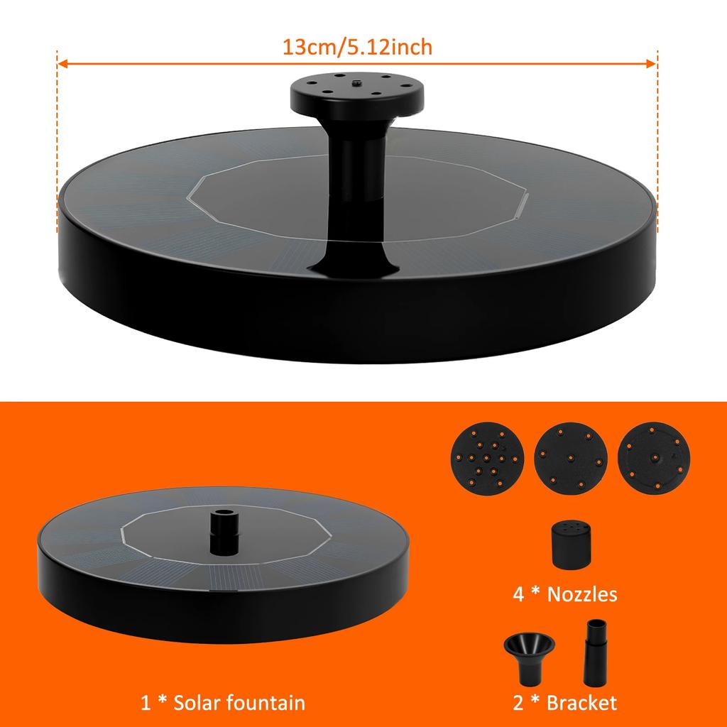 Diameter 13/18cm Solar Fountain ABS Floating Fountain Pump with 4 Fountain Styles Outdoor Solar Pond Pump for Garden Decoration